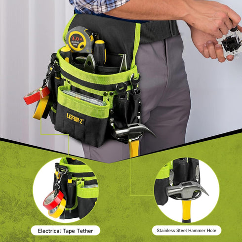 Tool Belt with Magnetic Tool Pouch, 14-Pockets Adjustable & Detachable Tool Pouch for Electrician, Carpenter,