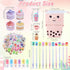 Sabary 228 Pcs Kawaii Stationary Set, Telescopic Boba Pencil Pouch, Gel Ink Pen, Sticky Note, Cute School Supplies for