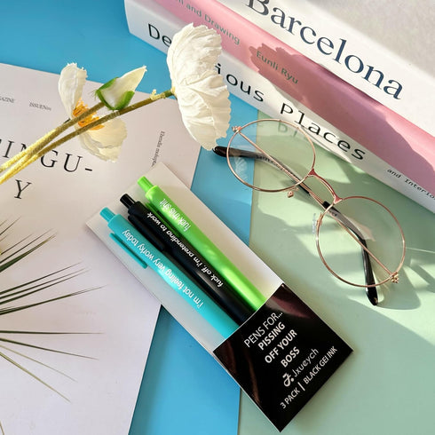 Jxueych 3 Pieces Funny Sarcastic Ballpoint Pens, Black Ink, Gag Gift for Coworkers Boss Adults, Office Accessories