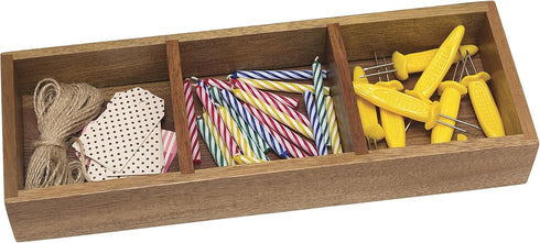 Lipper International 1123 Acacia Organizer Tray for Office Supplies or Household Items - 3 Compartments, 11 5/8” x 4” x
