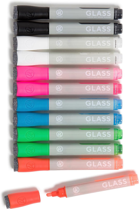U Brands Bold Tip Liquid Glass Whiteboard Markers with Eraser for Glass