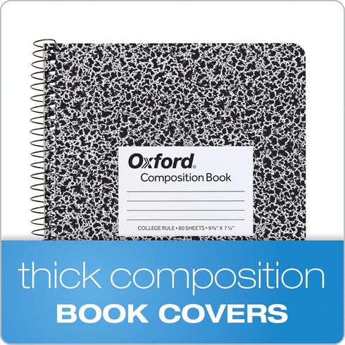 Oxford Spiral Composition Notebooks, 4 Pack, College Ruled Paper, 9-3/4 x 7-1/2 Inches, 80 Sheets, Black Marble Cover (64951)