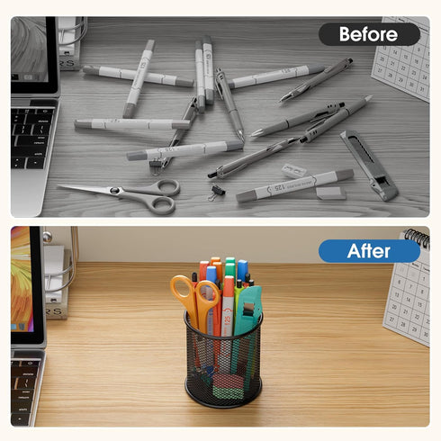 MaxGear Pen Holder, 3 Pack Pencil Holder for Desk, Premium Mesh Metal Organizer, Black, 3.7’’ Tall