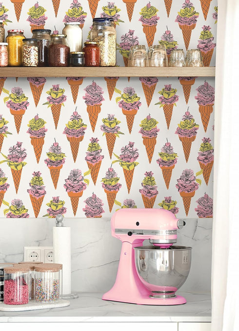 Orange Floral Ice Cream Peel and Stick Wallpaper