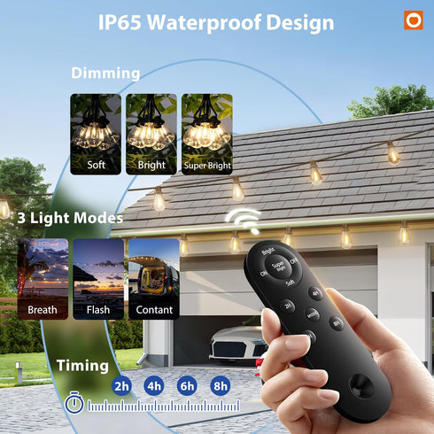 102FT(96FT+6) 34 Dimmable Bulbs addlon Solar String Lights Outdoor Waterproof with USB Port & Remote Control Solar