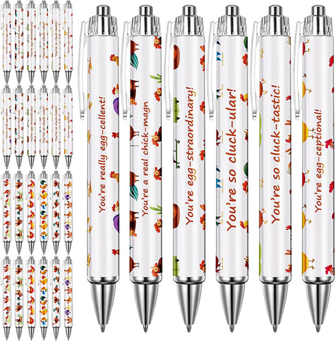 Sayglossy 24 Pcs Funny Chicken Pens Lovely Retractable Gel Pens Novelty Animal Black Ink Rollerball for School Office