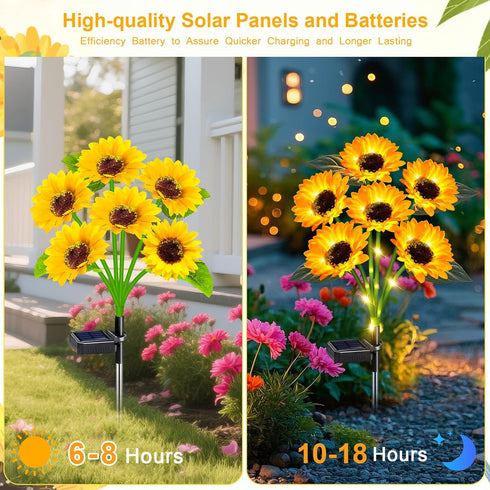 3 Pack 18 Solar Outdoor Lights Garden Decor, Solar Sunflower Lights, Waterproof Garden Decor Flower for Outside Yard