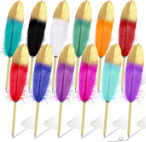 ZAUGONTW 12Pcs Vintage Feather Ballpoint Pen, Signing Pen for Guest Signature, School Office Wedding Supplies
