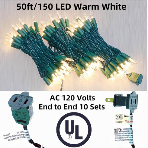150 Commercial 50 LUCKY SHINE LED Warm White Christmas Lights, UL Certified and Grade Green Wire String Lights Ft