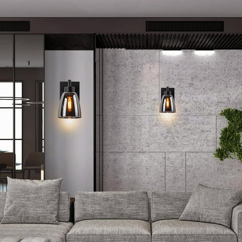 Kasiqilight 6 Inch Black Wall Sconce Light Fixture with Transparent Glass Lampshade, Industrial Metal Wall Flush Mount