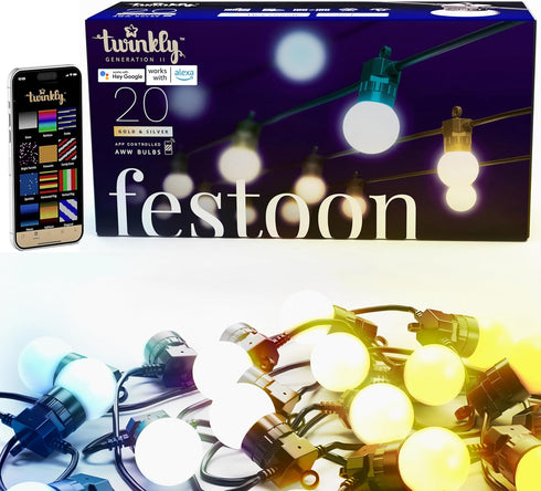 Twinkly Festoon App-Controlled LED Bulb Outdoor String Lights w/ 20 AWW (Warm