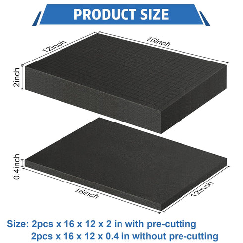 Storystore Polyurethane Foam Sheet, 4 Pcs Black Foam Inserts for Cases, Toolbox, Camera Storage, Game Box