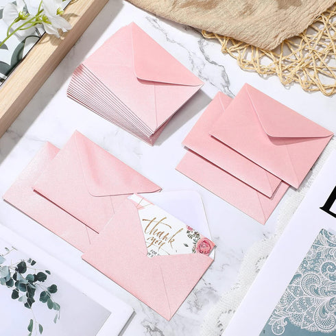 Outus 400 Pcs Bulk Gift Card Envelopes - Light Pink Mini Metallic Envelopes for Birthday and Wedding Invitations