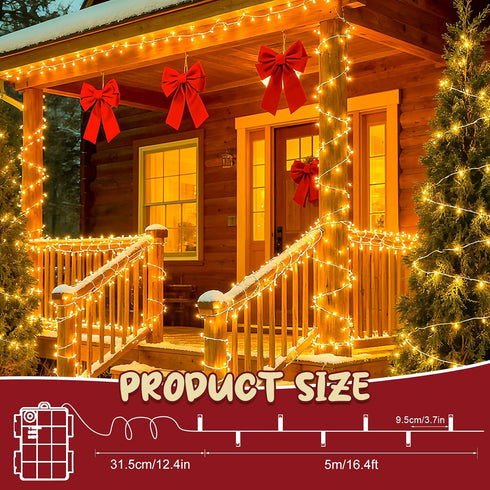 cshare 16.4ft 50LED Christmas String Lights Battery Operated, LED Christmas Lights Outdoor with Tiimer White Wire Mini