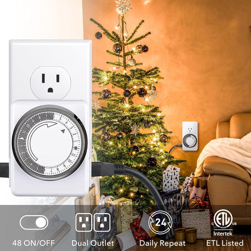 HBN Indoor Timers for Electrical Outlets, 24 Hour Mechanical Outlet Timer, Dual Outlets, Heavy Duty Daily Cycle