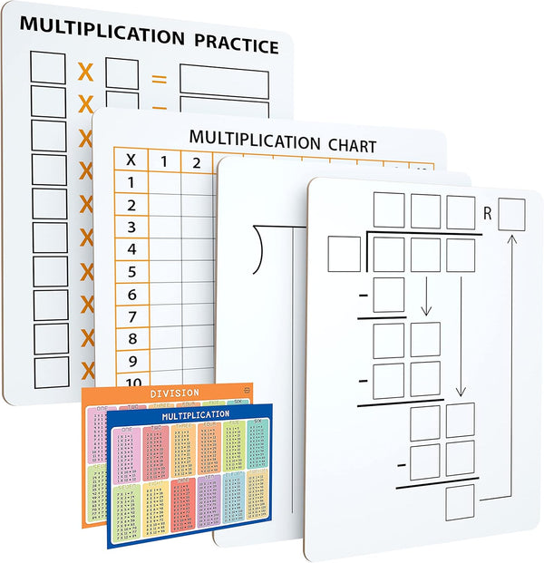 SCRIBBLEDO Dry Erase Division Multiplication Chart Whiteboard, Double Sided Times Table Math Manipulatives for Kids