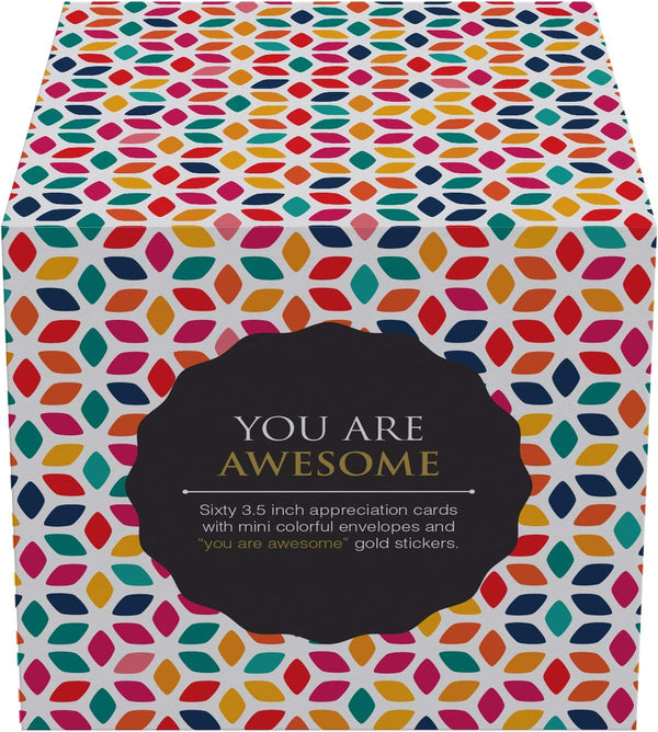 Dessie 60 Inspirational Cards With Envelopes 3.5x3.5. You Are Awesome Seals for