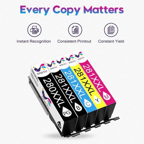 ONLYU 280XXL 281XXL Compatible for Canon Ink 280 and 281 Cartridges for Pixma TR8620 TR7520 (5 Packs)