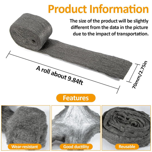Sukh Steel Wool 0000 10oz(20ft) - 0000 Steel Wool for Glass Fine Steel Wool Pads for Chrome or Wood Polishing Weep Hole Covers for Brick Walls Fill Fabric Metal Fabric Pad Mice Control