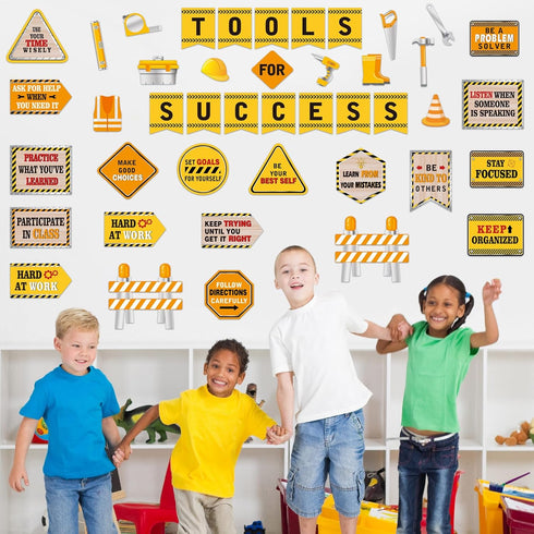Outus 47 Pcs Construction Bulletin Board Set, Construction Theme Cutouts for Classroom Decorations