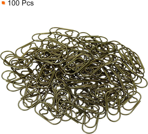 MECCANIXITY Heart-Shaped Paper Clip Fun Clips - Cute Decorative Bookmarks 0.8 Inch Bronze Tone, Pack of 100