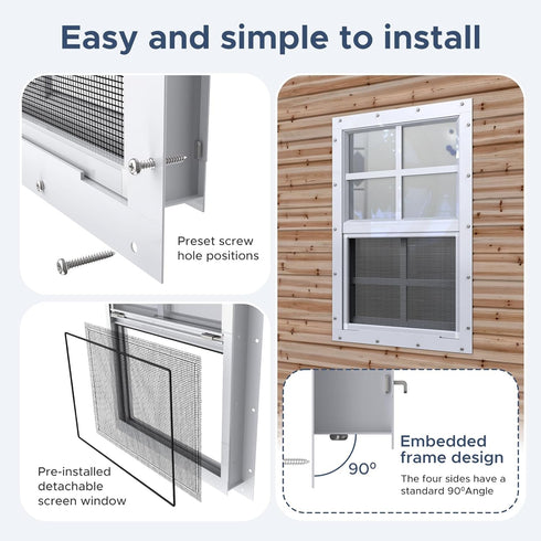 AIRGBW 12"*18", 1 Pack) Windows for Chicken Coop with Screens, Aluminum Exterial Window Replacement for Playhouse