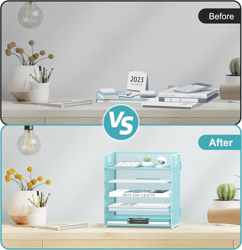 5 Supeasy Trays Paper Organizer Letter Tray with Handle-Mesh Desk File Organizer, Paper Sorter Desk Organizer