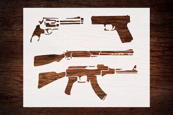 Reusable Guns Stencil 11" x 8.5" - Custom Design for Tactical & Educational Crafts
