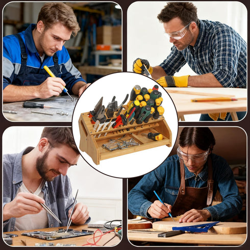 ValuXpro Bamboo Screwdriver Organizer - Tool Storage Organizer Workbench Desktop Rack - Hand Piler Tools Storage Holder