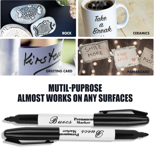 Permanent Markers, 128 Count Black Fine Point, Waterproof & Smear Proof Markers for School, Office, Home
