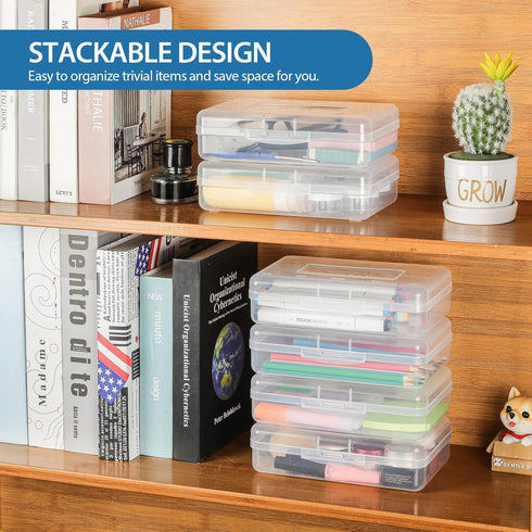 MaxGear 6 Pack Clear Pencil Boxes, Large Capacity Plastic Organizer for School and Office Supplies
