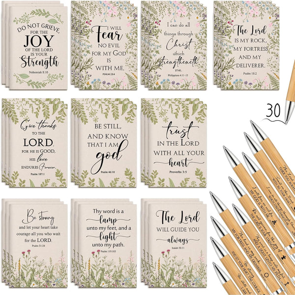 Ctosree 60 Pcs Christian Gift Bulk Inspirational Notebook - Women Prayer Journal with Bamboo Pen for Church Gifts