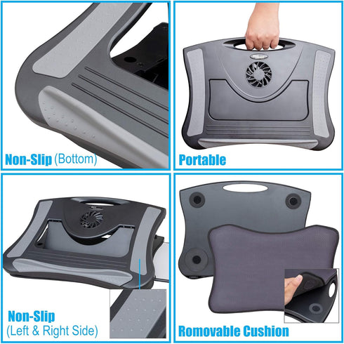 Laptop Lap Pad with Attached Mouse Pad & USB Cooling Fan - Non-Slip Heat Shield Stand