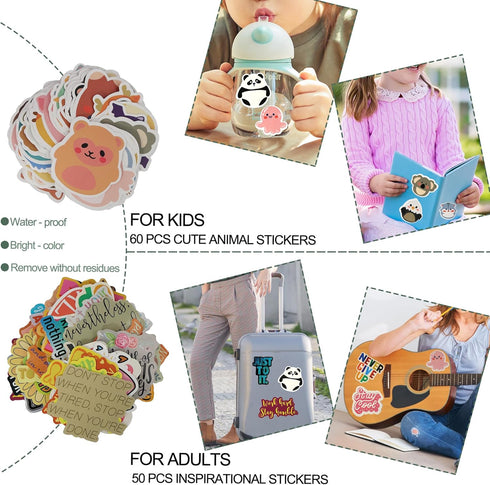 Pen Holder Cup for Desk, 2 Pack (Pink) with 60 Pcs Cute Animal & 50 Pcs Inspirational Stickers, Metal Marker Organizer