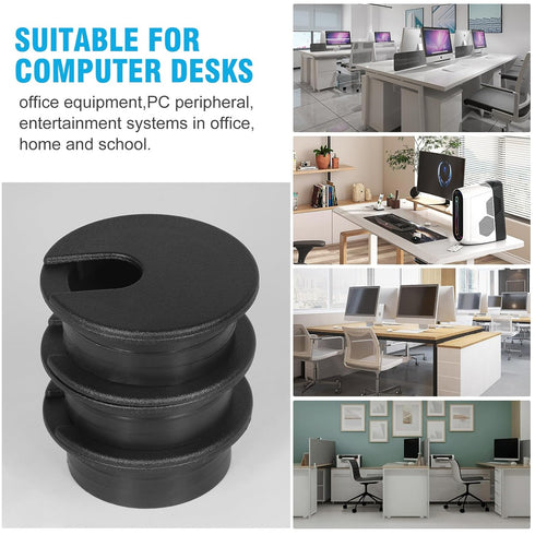 1-3/8" Black Desk Grommet with Bi-Metal Hole Saw, JTemgle Plastic Cable Hole Cover, 7 Pieces for Cord Management