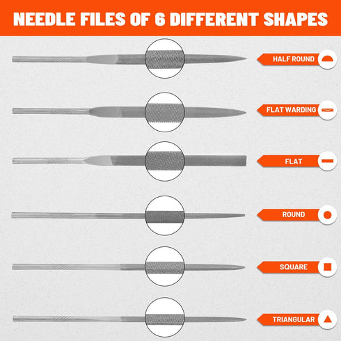ValueMax 7PCS Interchangeable Needle File Set, Small File Set Includes Flat, Flat Warding, Round, Half-Round, Square, Triangular File and A Handle, Suitable for Shaping Metal, Wood, Jewelry, Plastic