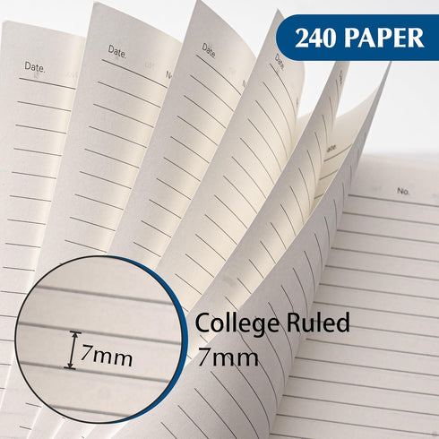 CAGIE 5 Subject Notebook with Dividers, 240 Pages A5, 5x7 College Ruled, Hardcover Spiral Notebooks with Tabs for