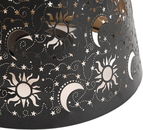 Gsycle E26 E27 Hollow Metal Lampshade, Clamp-On Lamp Shade with Sun Moon Stars Cutout Design Carved Iron Lampshade