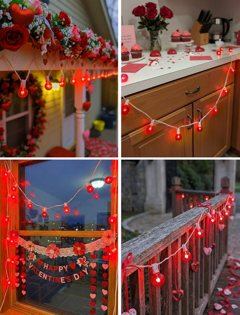 G40 25Ft 27 Bulbs, Valentines Day Red Globe String Lights, Outdoor Valentines Day Decorations Lights with Incandescent