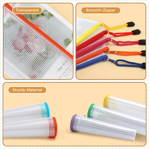 Umriox 48pcs Pencil Pouches, A6 Size Mesh Bags with Zipper, Waterproof Storage Bags for School and Office Supplies