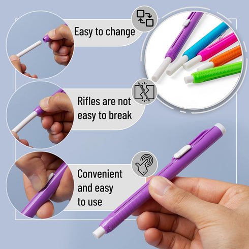 Mr. Pen Retractable Mechanical Eraser Pen, Pack of 6, Vibrant Colors for Pencils and Artists