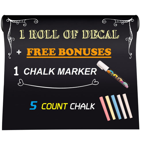 UnityStar Chalk Paper, 17.7" X 78.7" Adhesive Chalkboard Contact Paper with 1 Liquid Chalk Marker & 5 Colors Chalks