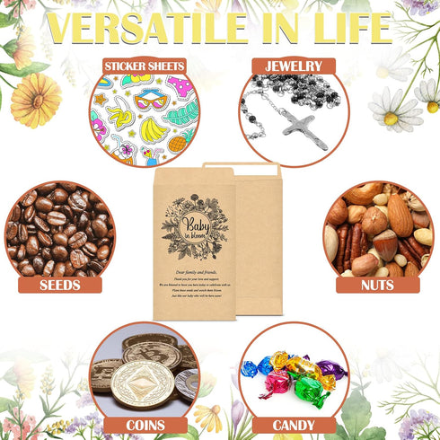 Fumete 100 Pcs Baby Shower Seed Packet Self Adhesive Envelopes for Mini Kraft Seed Packets, No Seeds