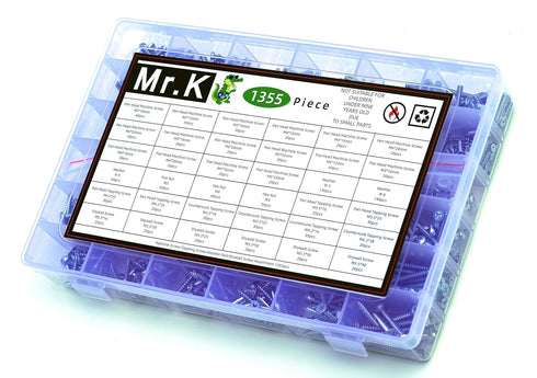Mr.K Screw Assortment DIY Set, 1355 Pieces for Household Appliance, DIY Repair, Furniture