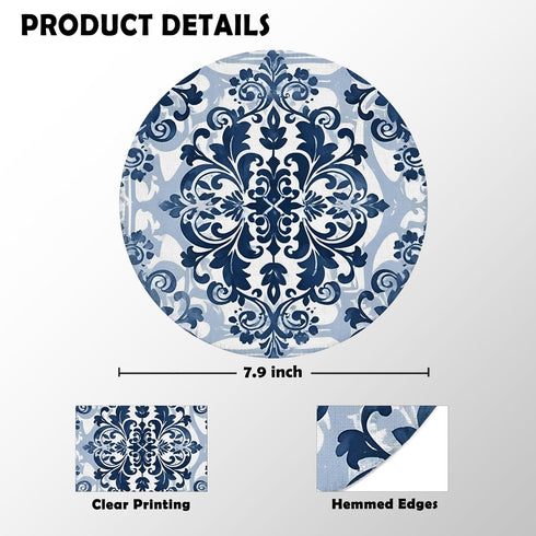 BILLAION 7.9x7.9 Inch Vintage Navy Blue and White Floral Mouse Pad for Desk, Classical Baroque Art Nouveau Flower