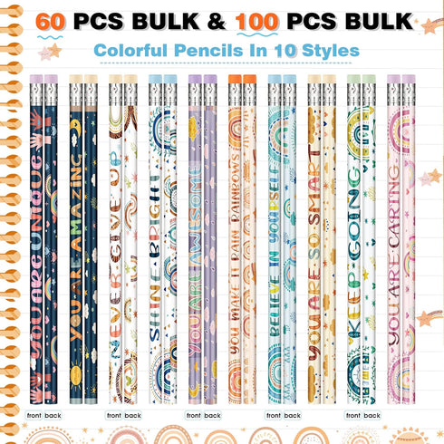 Funrous 60 Pieces Motivational Pencils, Bulk Fun Pencils for Kids with Inspirational Sayings for Classroom