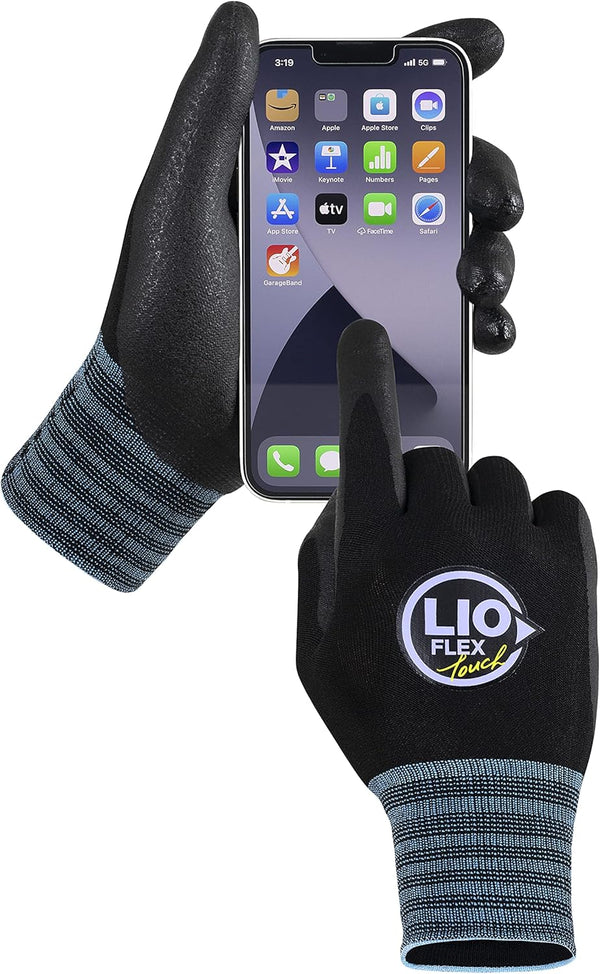 Nitrile Safety Work Gloves, 3 Pairs Lightweight Touchscreen Utility Gloves for Men and Women, Black (L)
