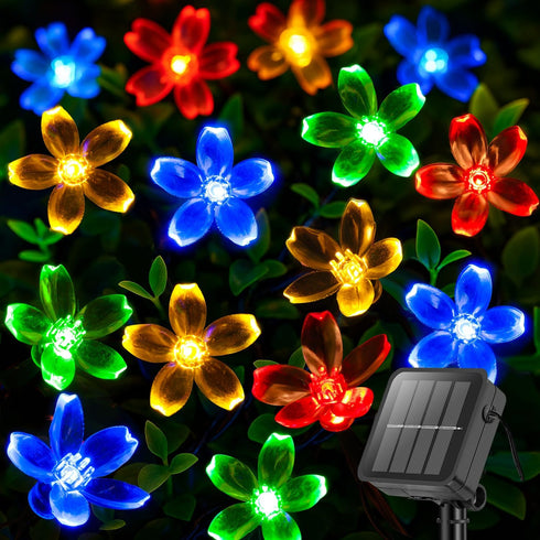 ANJAYLIA 60 LED Solar Flower String Lights Outdoor Waterproof, Cherry Blossom Lights