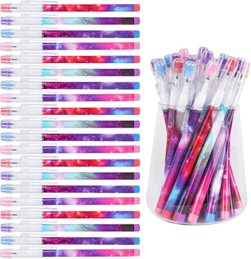 Kolewo4ever Galaxy Stackable Pencil, Multi Point Non-Sharpening Pop Up Pencil with Matching Eraser for Classrooms