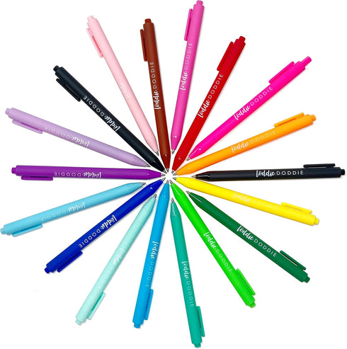 Loddie Doddie 18 Bright Color Retractable Gel Pens with Satin Barrel - Fine Point for Journals, Notebooks, Planners,
